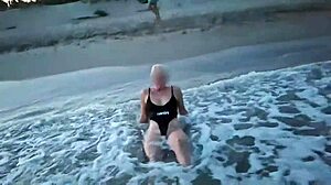 Blonde Exhibitionist Flashes Tits And Sucks Cock Intensely On Public Beach