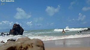 yuri gaucho couple on nudist beach, hot wife showing everything, guys crazy 😍