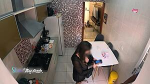 Hot wife Thay Ksada flashes her big tits to the delivery boy after shower!