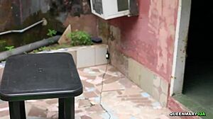 my stepsis and i got horny watching porn, then masturbated and fucked doggystyle outside until orgasm.