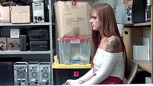 Security guard caught petite redhead for rough foreplay and fucking in full movie roleplay