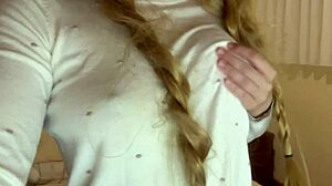 cute blonde peasant girl stays home alone in the forest fingering her big ass and natural tits