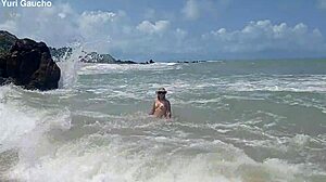 yuri gaucho couple on nudist beach, hot wife showing everything, guys crazy 😍