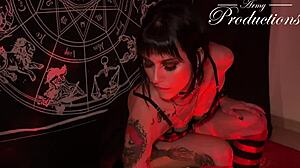 gothic girl sets up a dark ritual to fuck her boyfriend with cowgirl and doggystyle