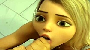 Blonde teen Elsa from Frozen hooks up with big black cock in public bathroom for outdoor cumshot.