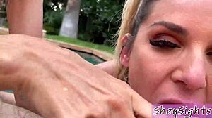 Double pool BLOWJOB with milfs Shay Sights and Kayla Paige