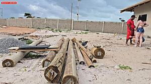 Beautiful black BBW group surprises carpenter with big tits dripping cum and monster cock licking at work