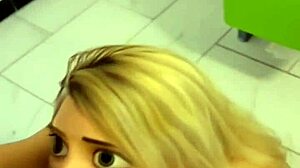 Blonde teen Elsa from Frozen hooks up with big black cock in public bathroom for outdoor cumshot.