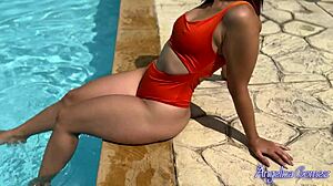 Latina in Bikini Seduces by Pool, Sucks and Rides Cock in 69 at Home