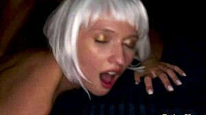 Blonde in costume enjoys Halloween hairy pussy licking with Stacy Cruz's cowgirl screams