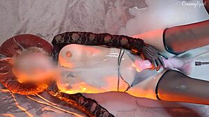 Cum covered girl moans intensely from huge cum loads