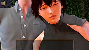 In my new family episode 349, the redhead with big tits plays a game. She teases and reveals her assets in the scene.