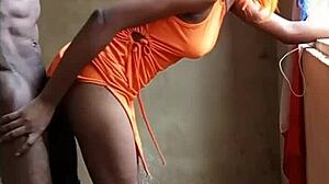 standing doggy african teen takes bbc like a good little slut in rough amateur sex.