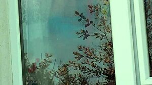 Taxi driver spots naked milf in stockings without panties washing apartment window