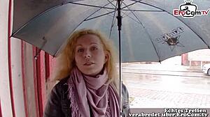 Normal German milf picked up on street for first-time European casting.