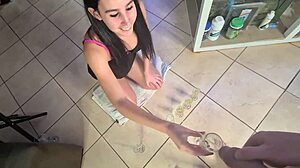 this teen slut in lingerie drinks 6 glasses of piss in a fetish contest 😈