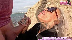 Deutsche skinny blonde milf enjoys outdoor sex on Mallorca beach