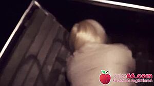 Public Sex with Curvy Blonde Mariella Sun. Cumshot on Glasses at Dates66!