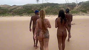 damn, hot amigas banging on the beach loving nature's view