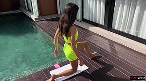 Anal Yoga By The Pool - Stretch My Ass And Cum In My Mouth