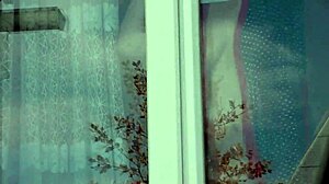 Taxi driver spots naked milf in stockings without panties washing apartment window