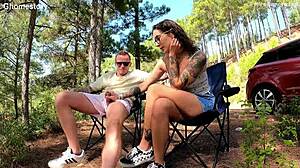 slutty student takes public anal creampie in nature with tattooed cock pov orgasm
