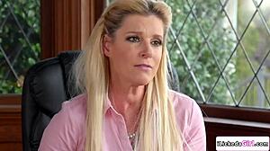 Is this brunette seducing the lesbian milf principal with muff diving?