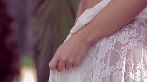 busty milf rips clothes in outdoor striptease!