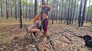 redhead exhibitionism on trail leads to outdoor sex?