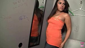 annika adams feels excited sucking the big cock through the glory hole.