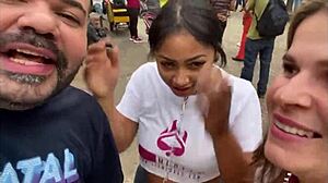 Brazilian young sluts dominated in interracial double action while leashed and paraded on Sao Paulo streets.