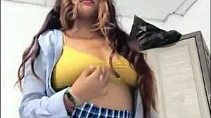 horny latina student in uniform waits for boyfriend to fuck her tonight after no classes