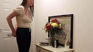 naughty college student with juicy thong getting spanked, clothes ripped by tattooed milf pornstar.