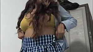 horny latina student in uniform waits for boyfriend to fuck her tonight after no classes