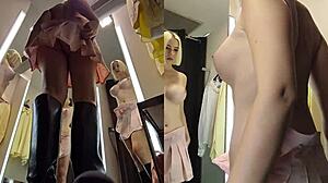 Upskirt View Of Blonde's Pussy In Public Fitting Room!