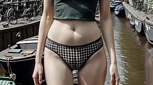 Lingerie Models Stroll Along Amsterdam Canals Barefoot