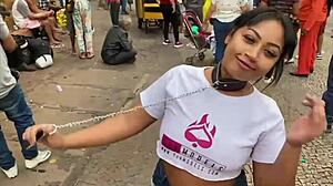 Brazilian young sluts dominated in interracial double action while leashed and paraded on Sao Paulo streets.