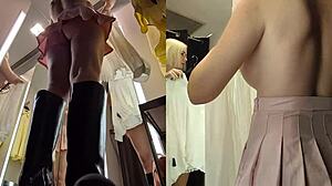 Upskirt View Of Blonde's Pussy In Public Fitting Room!