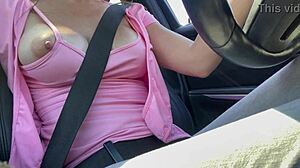Italian Milf with Big Tits Flashes Hard Nipples While Driving Solo