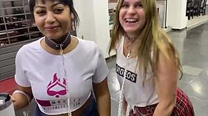 Brazilian young sluts dominated in interracial double action while leashed and paraded on Sao Paulo streets.