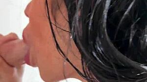 Wet Shower Sex with Huge Tits Brunette Handjob