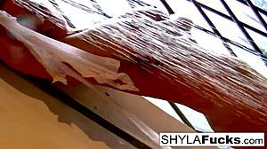 Hey, check out this sexy blonde babe shyla stylez doing a hot solo with big tits and nude pussy play.