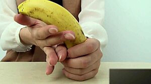 Asian Girl With Hand Crush Fetish Squeezes Banana Softly