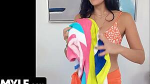 Cute latina stepmom lets me cum all over her face