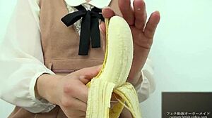 Asian Girl With Hand Crush Fetish Squeezes Banana Softly