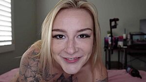 tatted blonde sammy stoner can't get enough of that huge black cock, riding and sucking it pov!