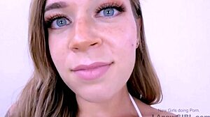 gorgeous brunette teen gets massage from daddy on sofa. father in law fucks her pov with cum in sexy action