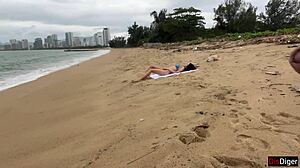 Hey babe, can I cum on your tits at this public beach?