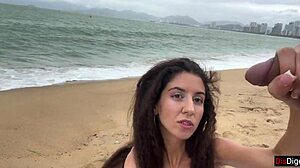 Hey babe, can I cum on your tits at this public beach?