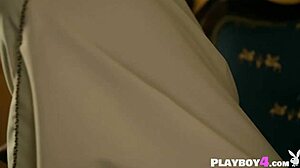 Black milf performs striptease and dances before the sexy babe.